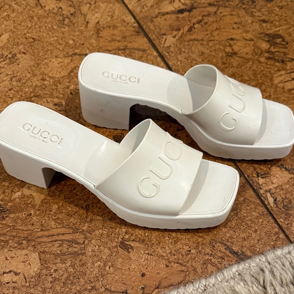 Gucci Women's Cream Block Heel Mules